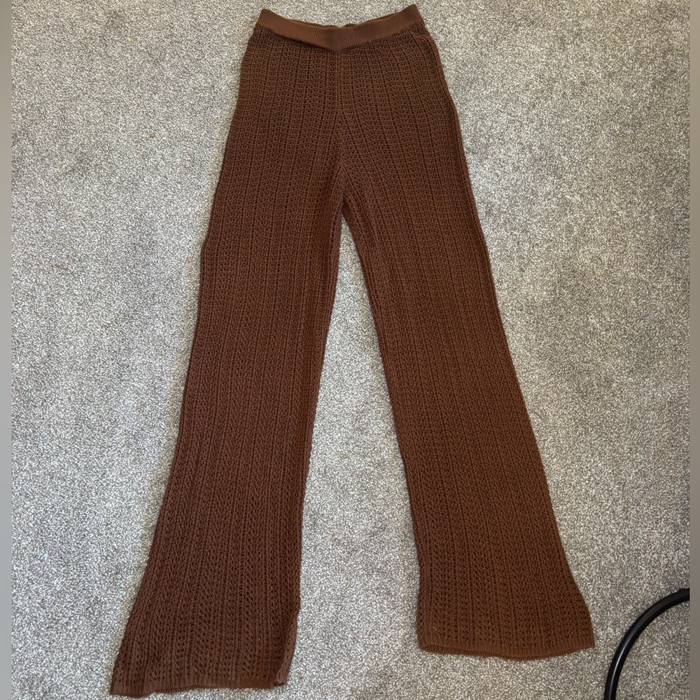 Brown Knit Flare Pants